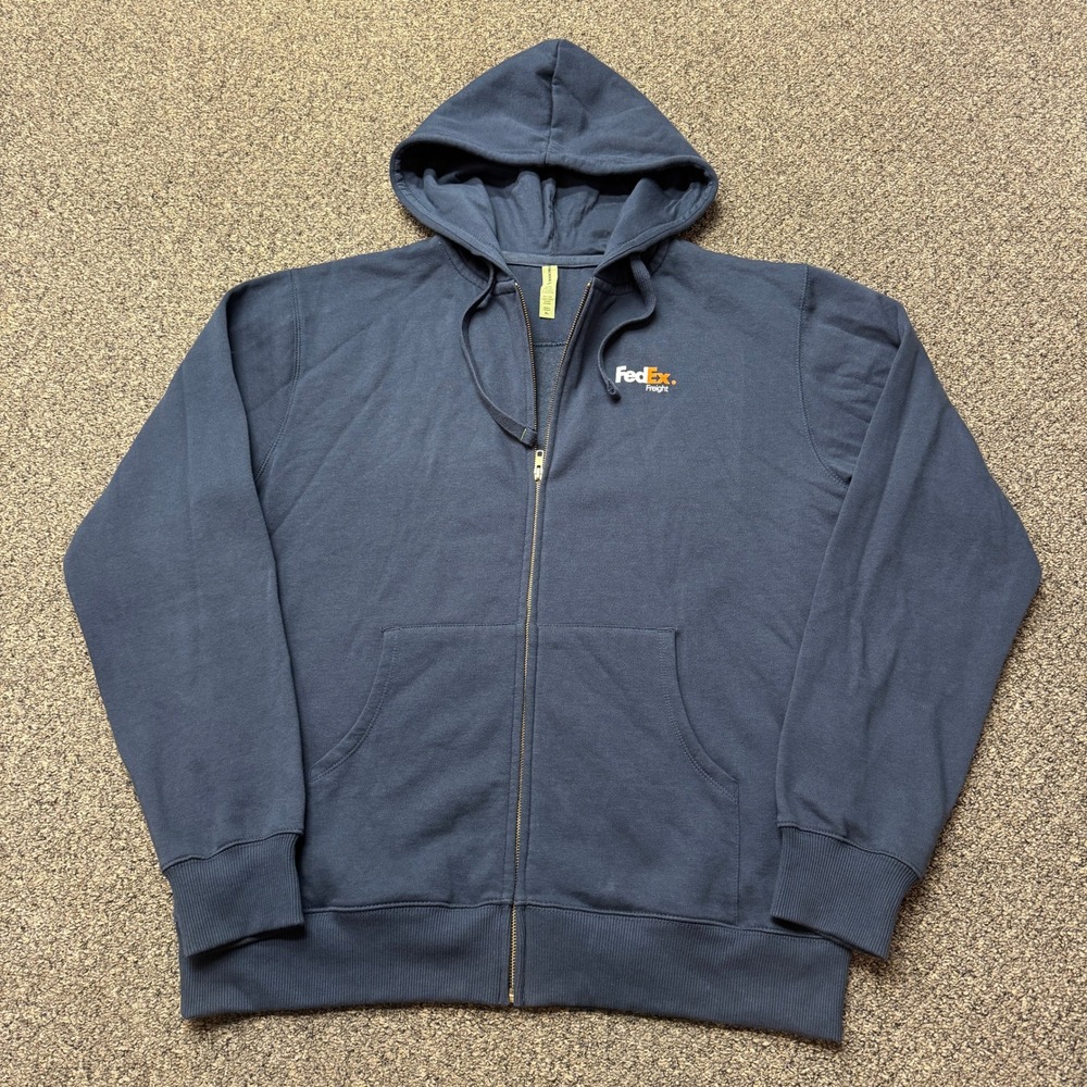 FedEx Freight Work Jacket Blue Hooded Fleece Lined Size XL Full Zip